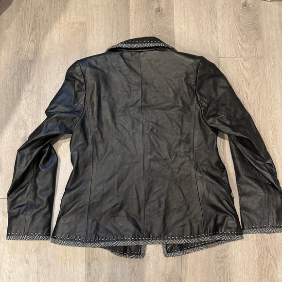 Bradley Bayou Women's Vintage Leather Jacket, Black W/Houndstooth Trim, Size Med - Picture 2 of 6